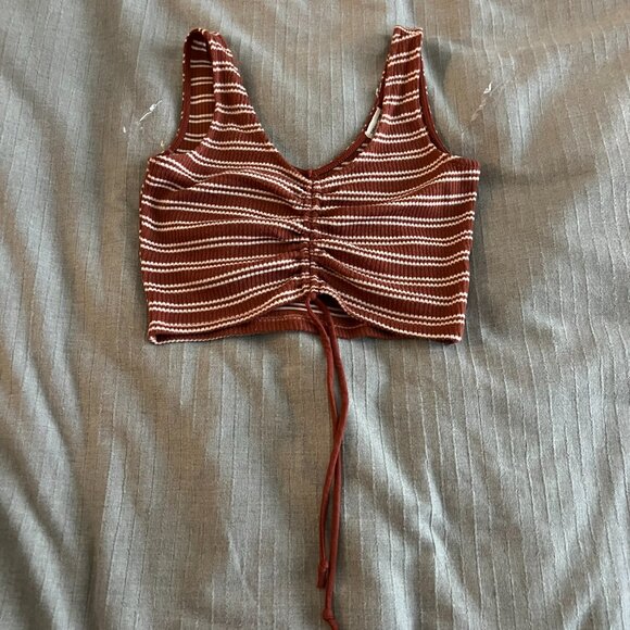 Heart & Hips Rust Striped Ruched Crop Top - Picture 1 of 3